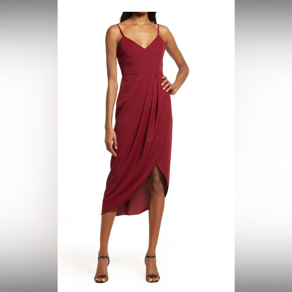 Lulus Reinette V-Neck Midi Dress - Burgundy - XL